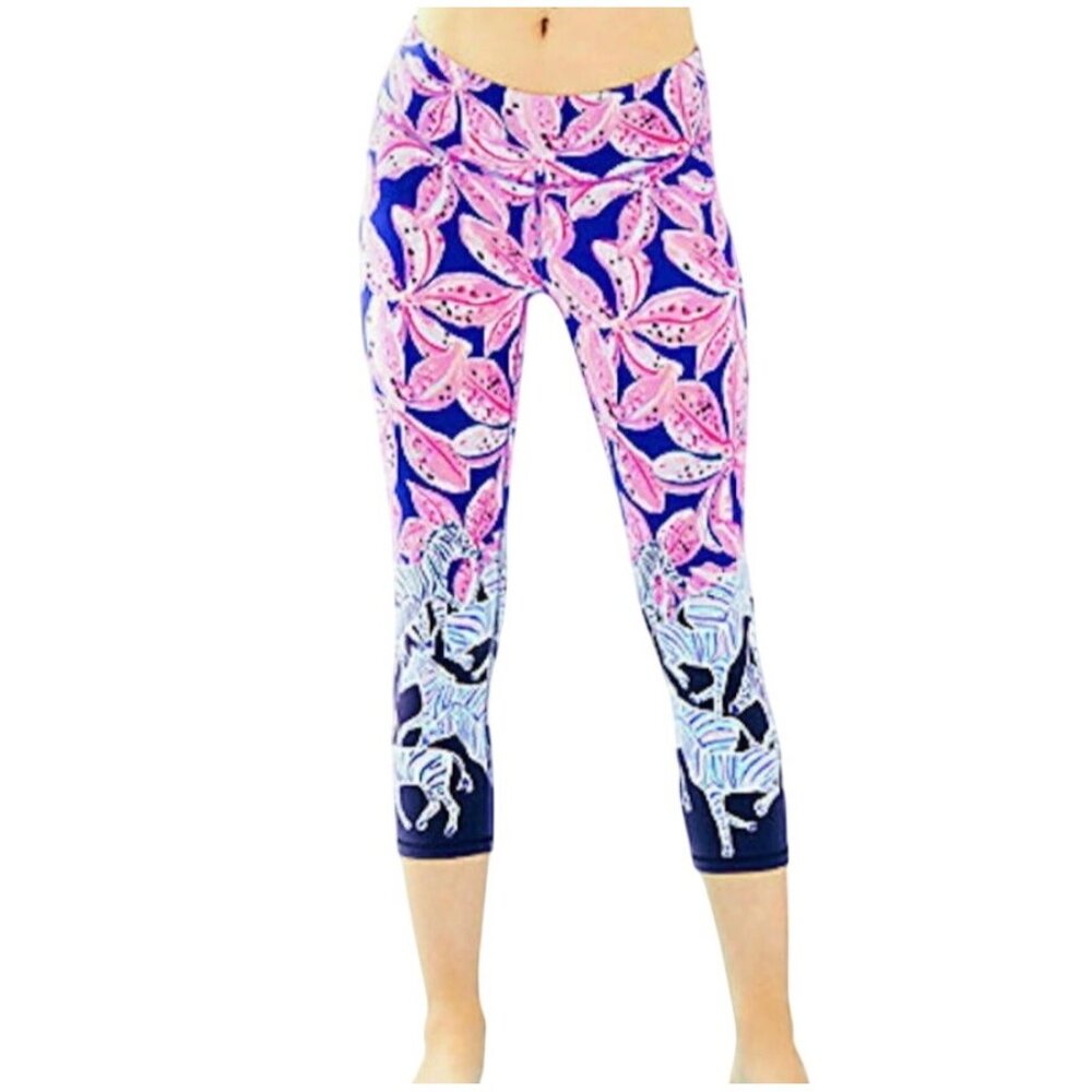 Lilly Pulitzer Luxletic Jolena Weekender copped Leggings XS  Purple Floral UPF 5